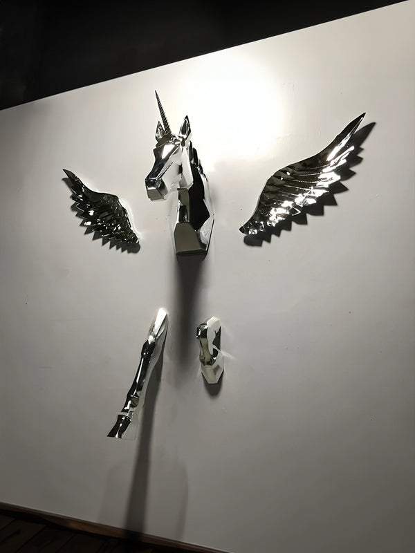 Unicorn Coming Out of Wall - Wall Decoration - Silver