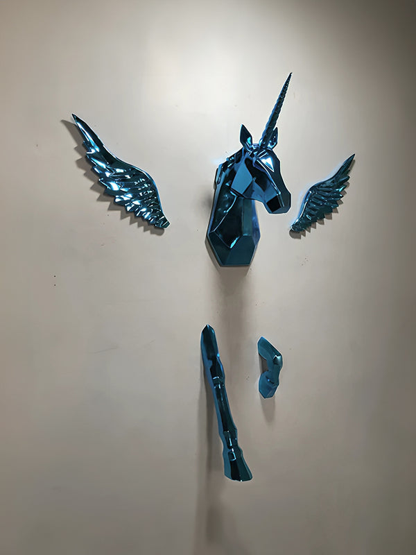 Unicorn Coming Out of Wall - Wall Decoration - Blue