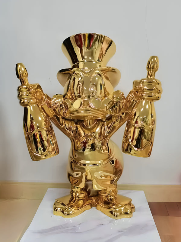 Rich Mc Duck Replica Holding Champagne Bottles Figurine Statue - Gold