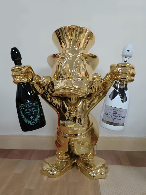 Rich Mc Duck Replica Holding Champagne Bottles Figurine Statue - Gold / Coloured Bottles
