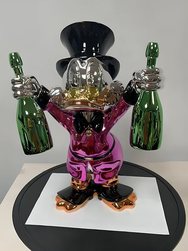 Rich Mc Duck Replica Holding Champagne Bottles Figurine Statue - Pink