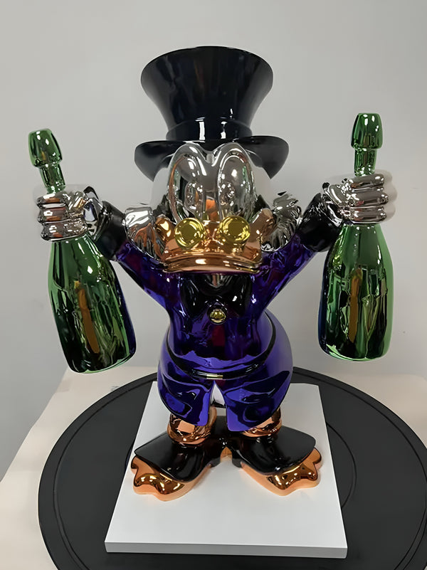 Rich Mc Duck Replica Holding Champagne Bottles Figurine Statue - Blue