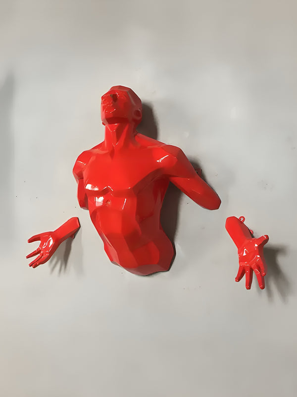 Abstract Emotional Man Coming out of Wall - Red