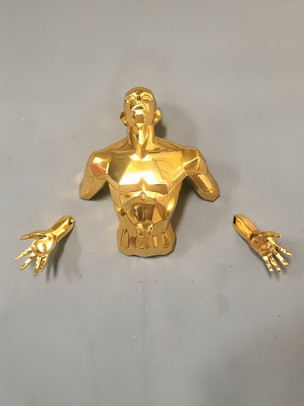 Abstract Emotional Man Coming out of Wall - Gold