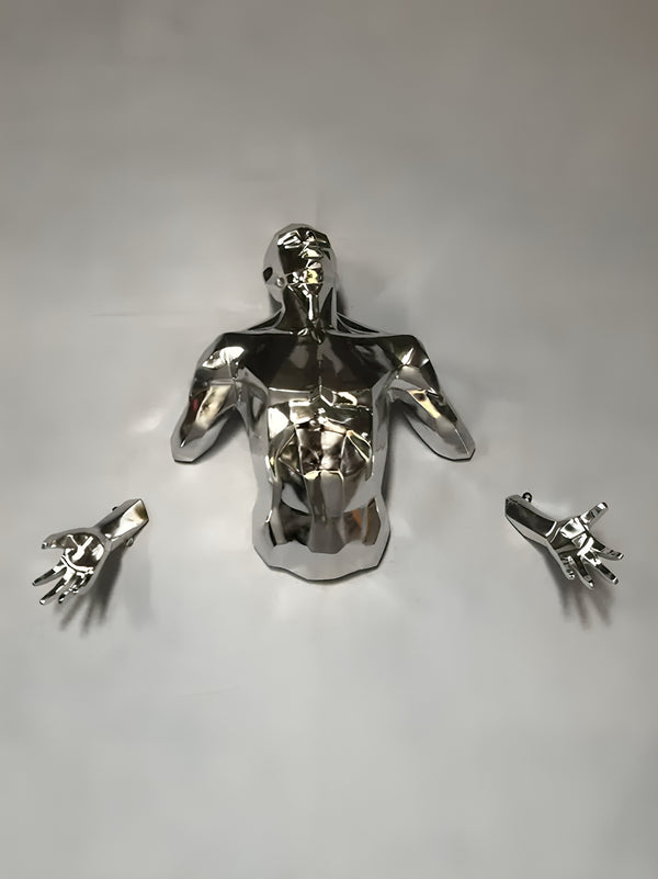 Abstract Emotional Man Coming out of Wall - Silver