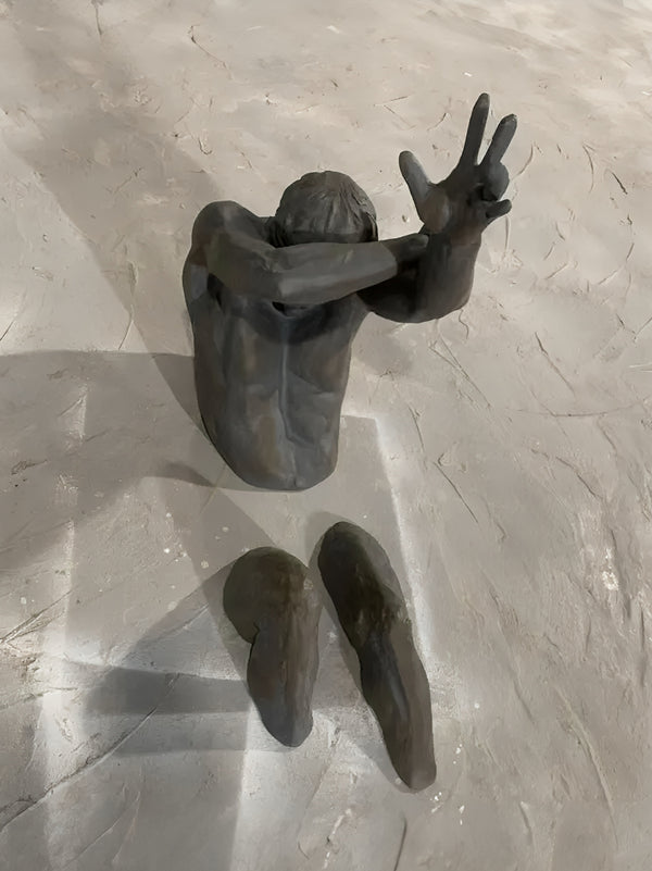 Abstract Emotional Man Coming out of Wall 2 - Bronze Effect