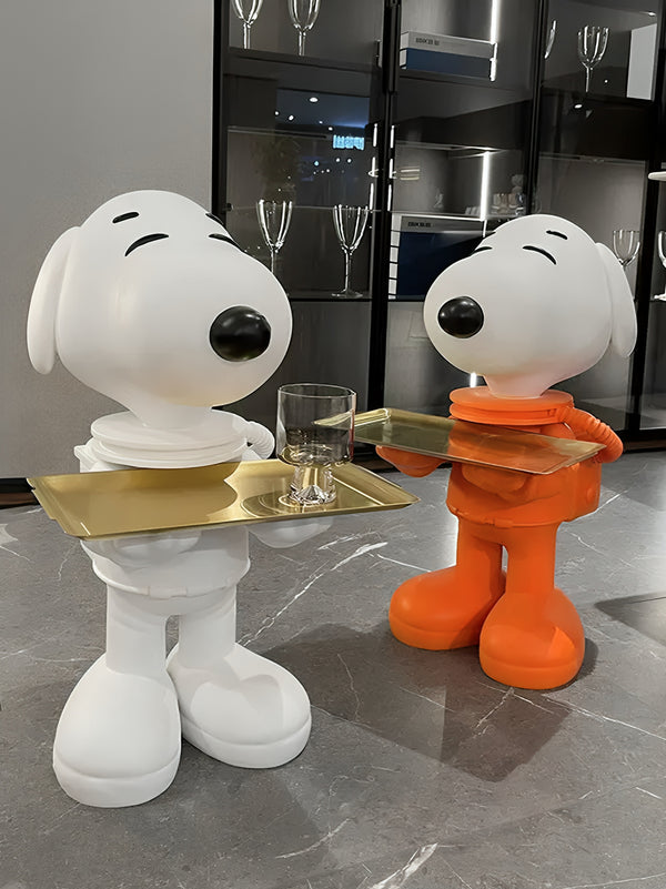 Pair of Snoopy Dog Replica Astronaut Tray Floor Statue - White & Orange