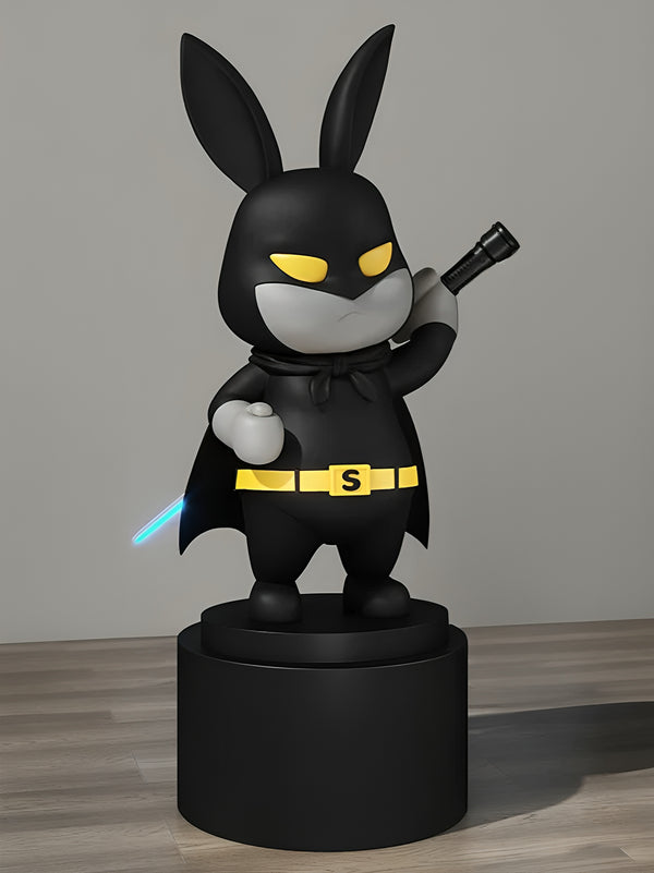 Superhero Batman Costume Rabbit Character Tray Holder Floor Statue - Blue Light