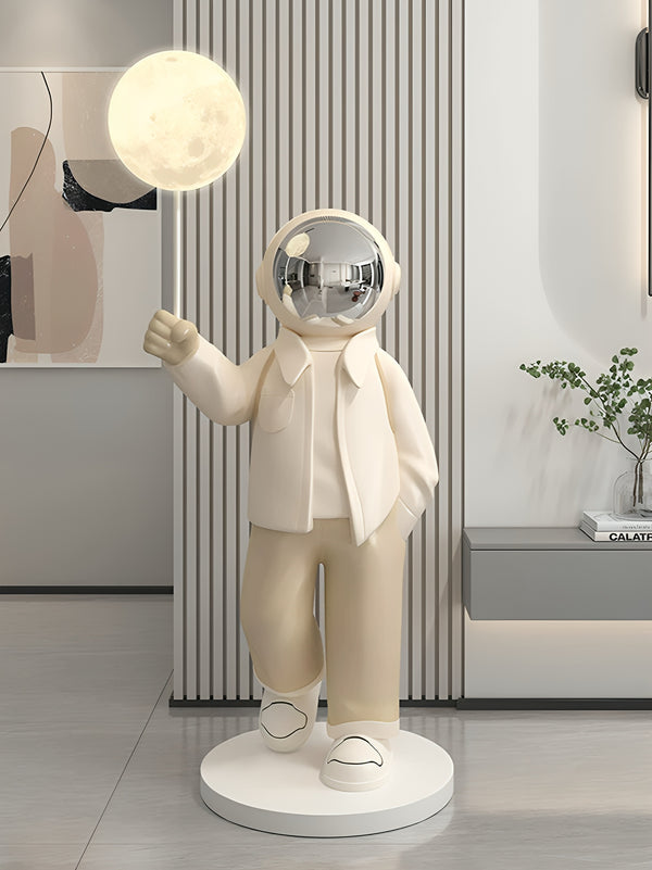Cool Drip Astronaut Character holding Light Floor Statue - Cream