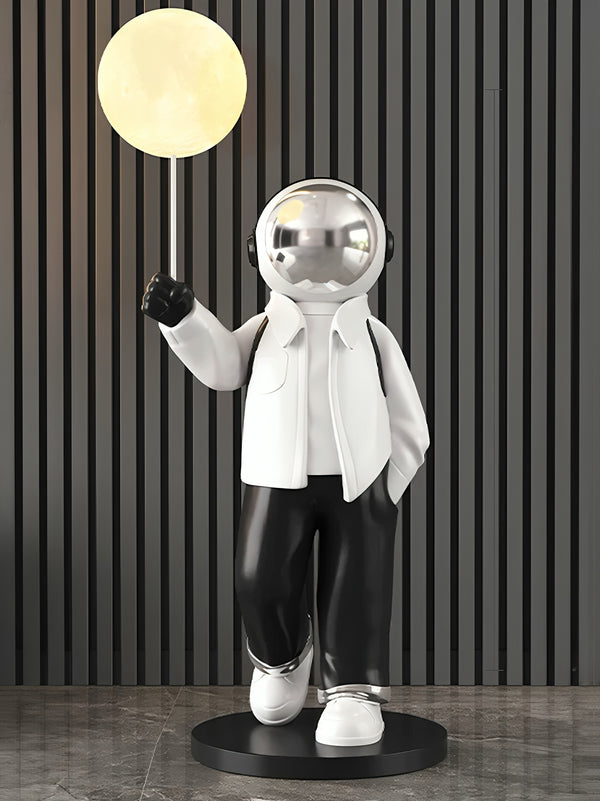 Cool Drip Astronaut Character holding Light Floor Statue - White / Black