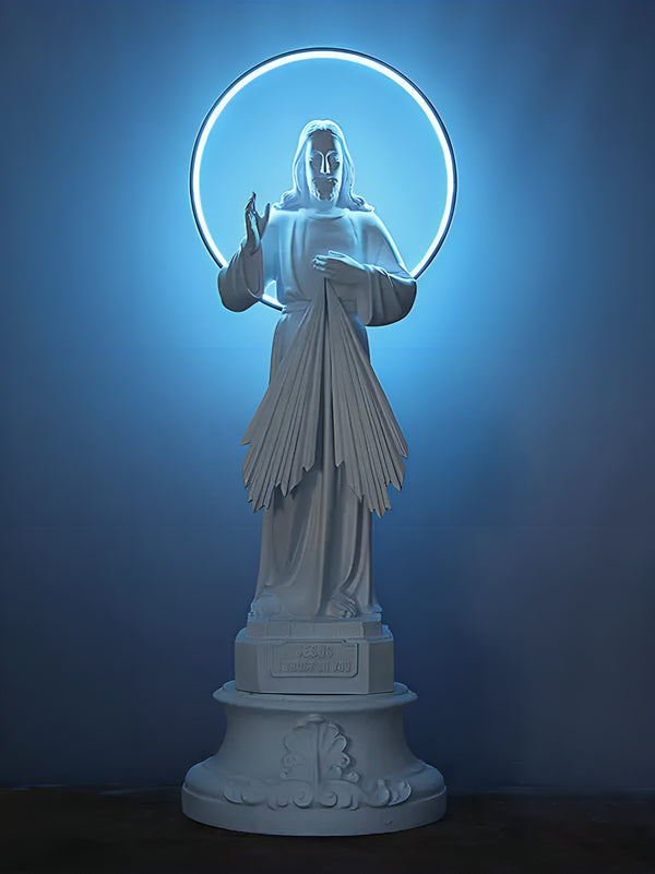 Holy Creative Floor Statue with Halo Light - White / Blue