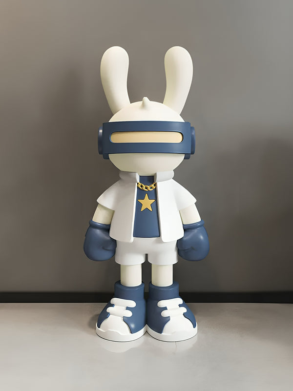 Cool Rabbit Visor with Chain Character Standing Floor Statue