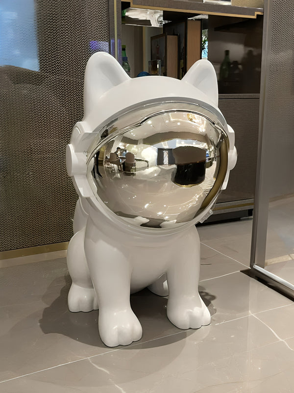 Astronaut Dog with Silver Visor Floor Statue - White