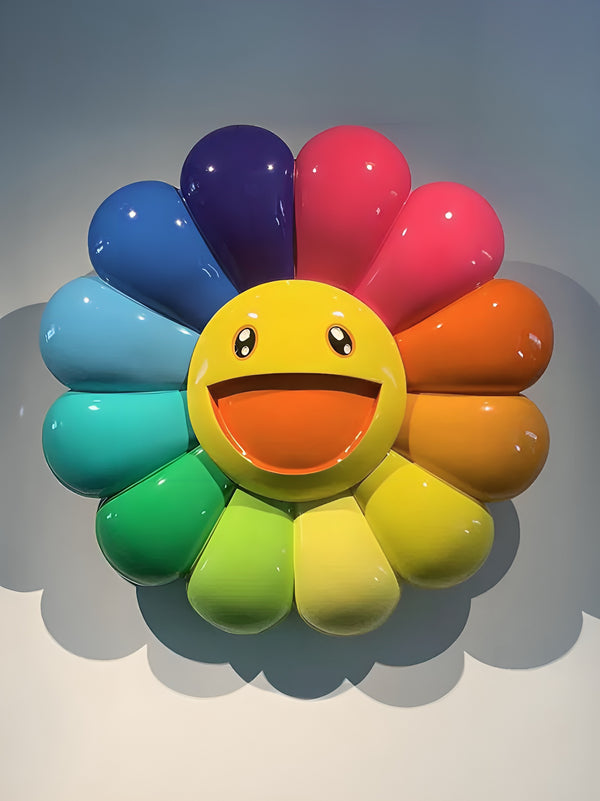 Smiling Rainbow Flower Character Wall Art