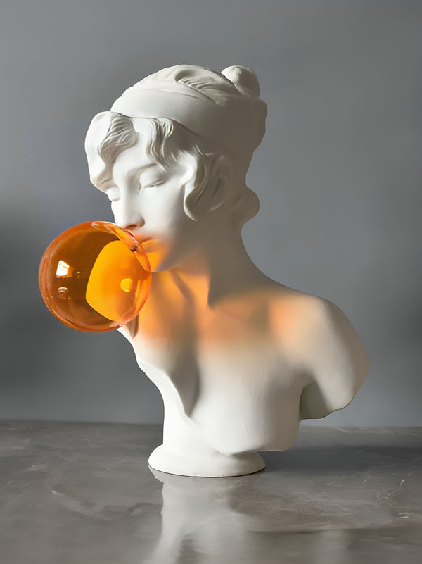 Abstract Woman Bust Blowing Bubble - White / Flame Orange