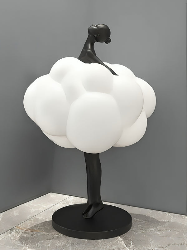 Abstract Woman Stuck in Clouds Posed Floor Statue - Black