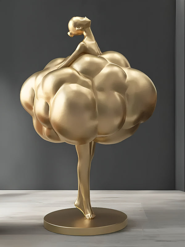 Abstract Woman Stuck in Clouds Posed Floor Statue - Gold