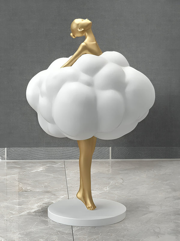 Abstract Woman Stuck in Clouds Posed Floor Statue - White / Gold