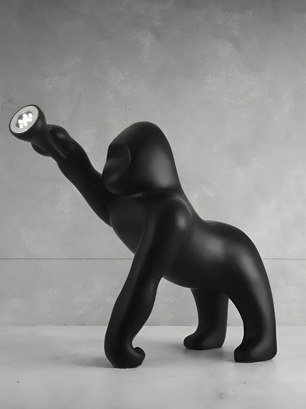 Monkey Posed Character Standing Floor Statue with Light - Black