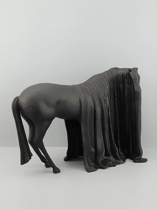 Standing Cloaked Horse Dramatic Standing Floor Statue - Black
