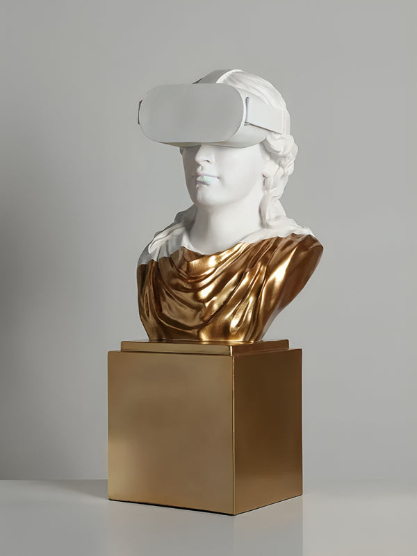 Abstract Futuristic Woman Bust Wearing Virtual Reality - White / Gold