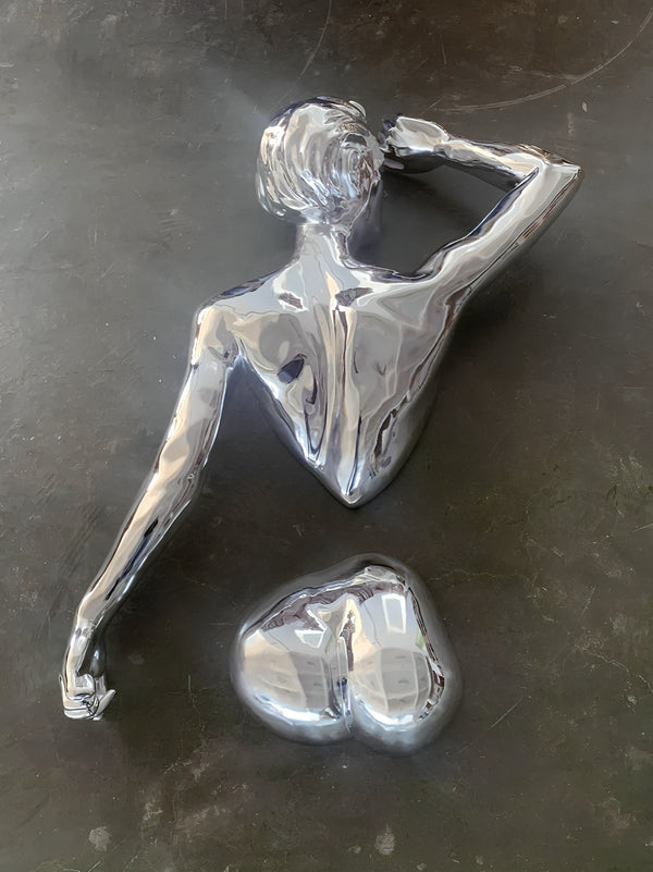 Abstract Human Walking into Wall Statue Electroplated - Silver