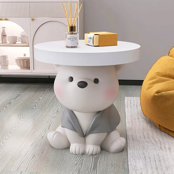 Cute Bear Sitting Down Table Top Floor Statue - Grey