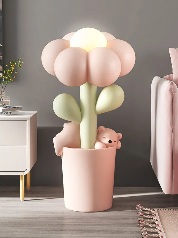 Flower Bear Sleeping Lamp Floor Statue - Pink