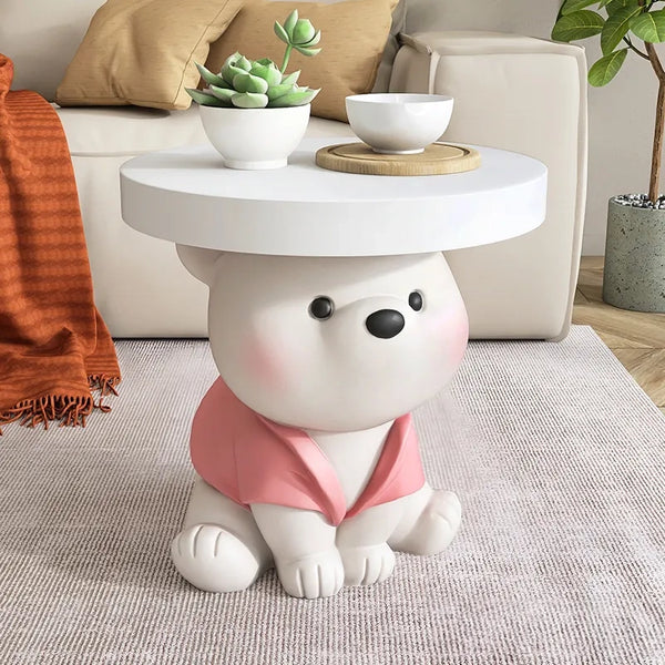Cute Bear Sitting Down Table Top Floor Statue - Pink