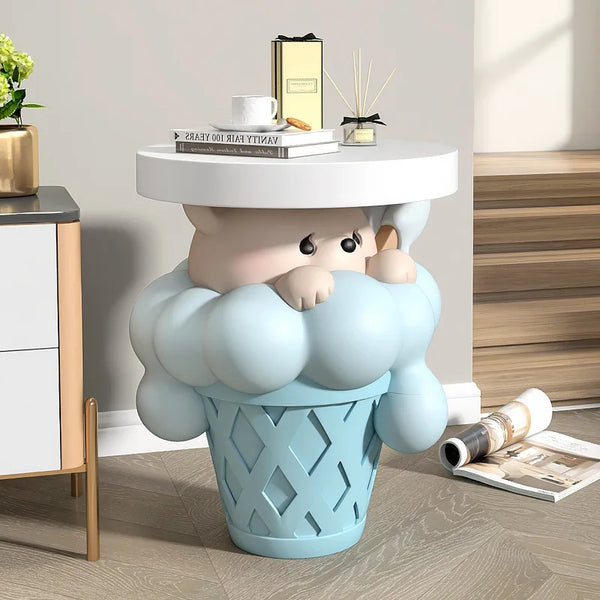 Bear In Melted Ice Cream Cone Table Floor Statue - Blue