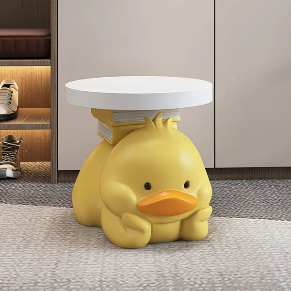 Cute Duck Book Stack Table Floor Statue - Yellow