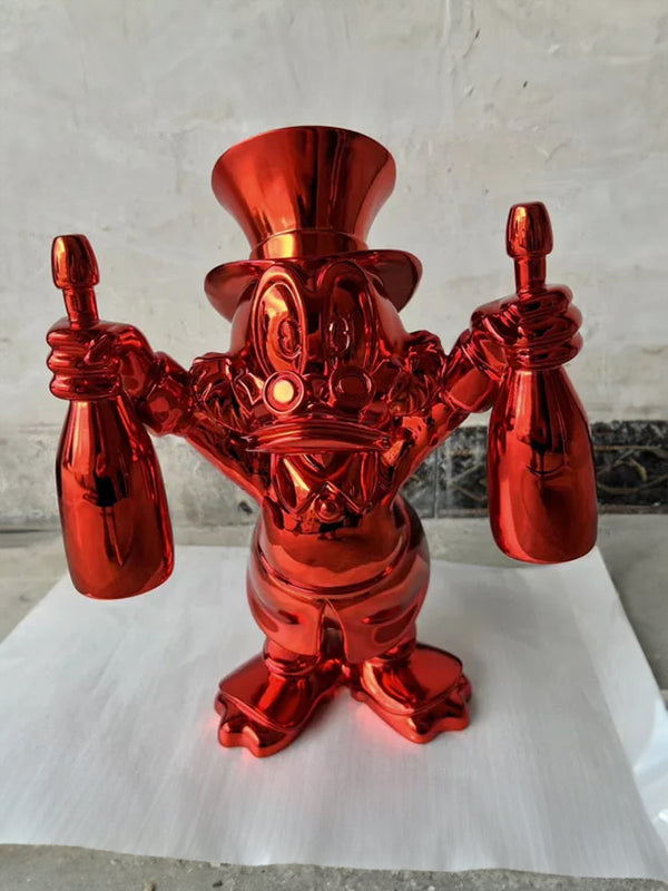 Rich Mc Duck Replica Holding Champagne Bottles Figurine Statue - Red