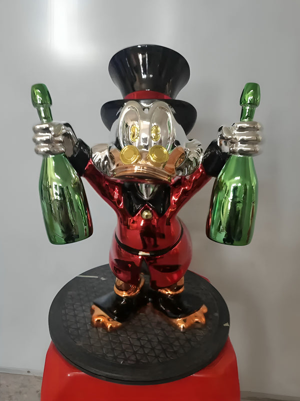 Rich Mc Duck Replica Holding Champagne Bottles Figurine Statue - Red / Black