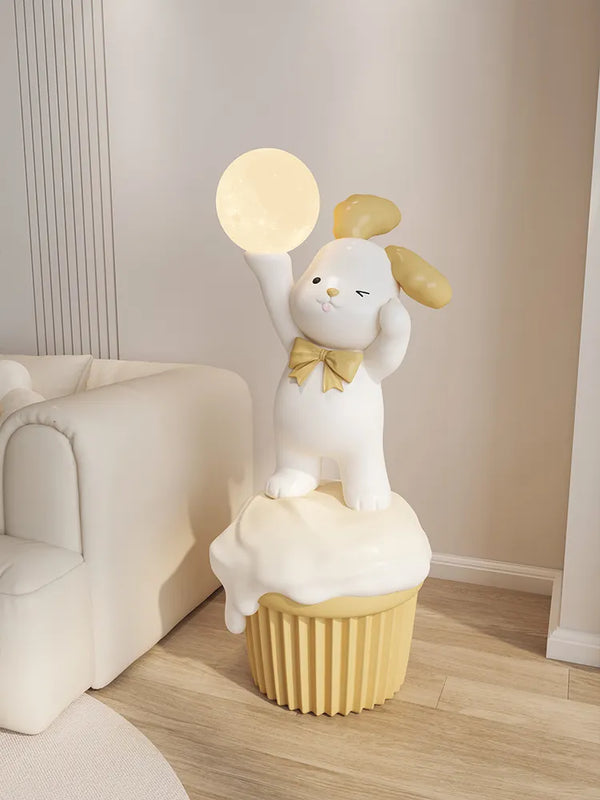 Rabbit Cupcake Holding Light Floor Statue