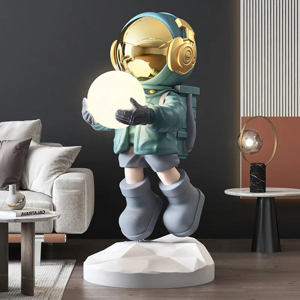 Flying Astronaut Holding Moon Lamp Off Floor Statue - Casual
