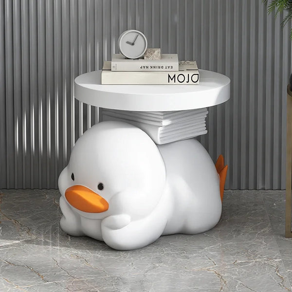 Cute Duck Book Stack Table Floor Statue - White