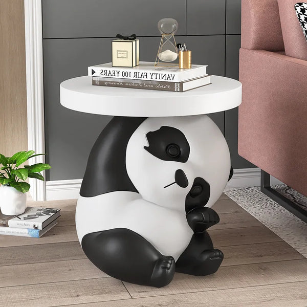Lazy Panda Holding Table Floor Statue - Black & White