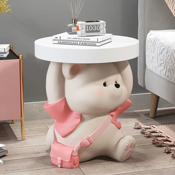 Scout Bear Holding Up Table Floor Statue - Pink