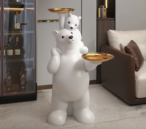 Bear and Cub Tray Holder Floor Statue
